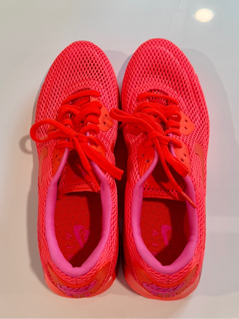 Nike Kids Bright Red Mesh Sneakers with Pink Lining